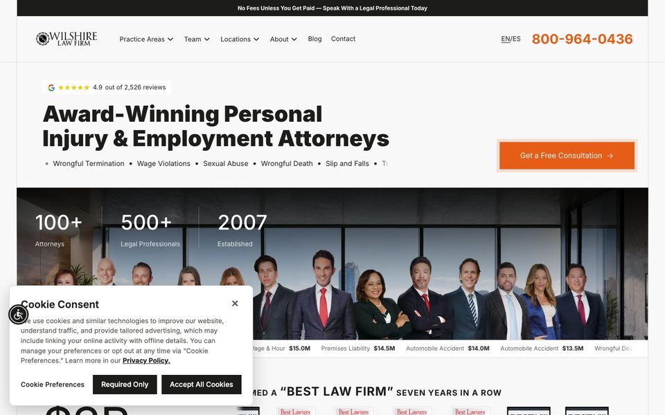 Wilshire Law Firm home page