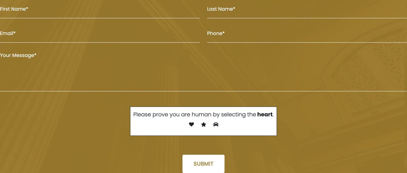 The contact form with the icon quiz