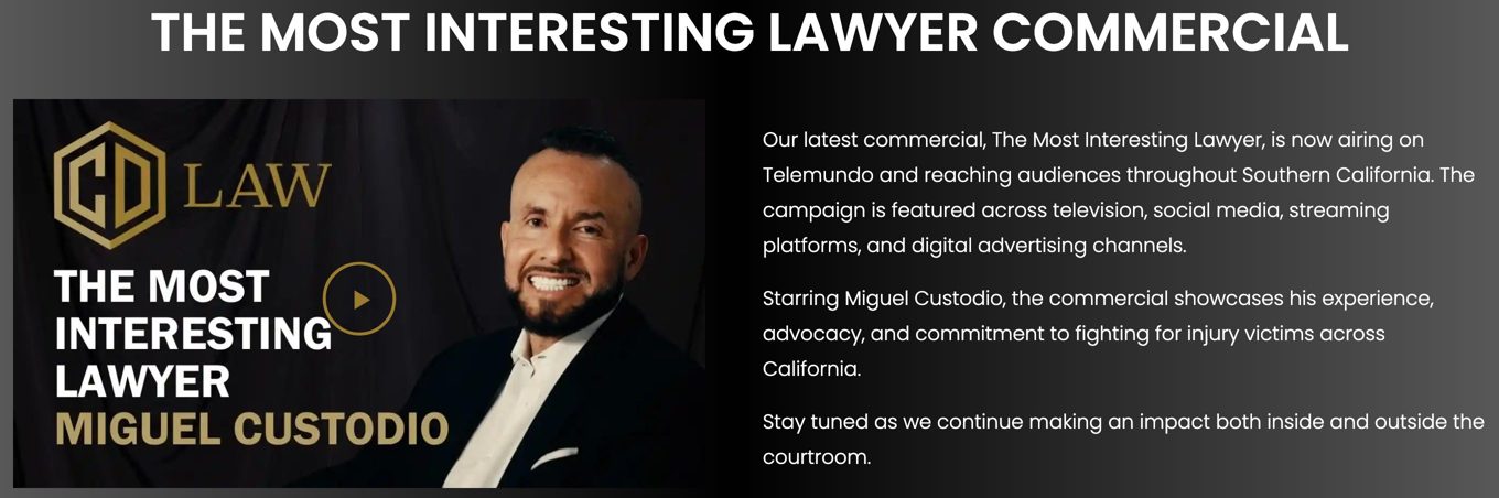 Home page block announcing the Telemundo commercial